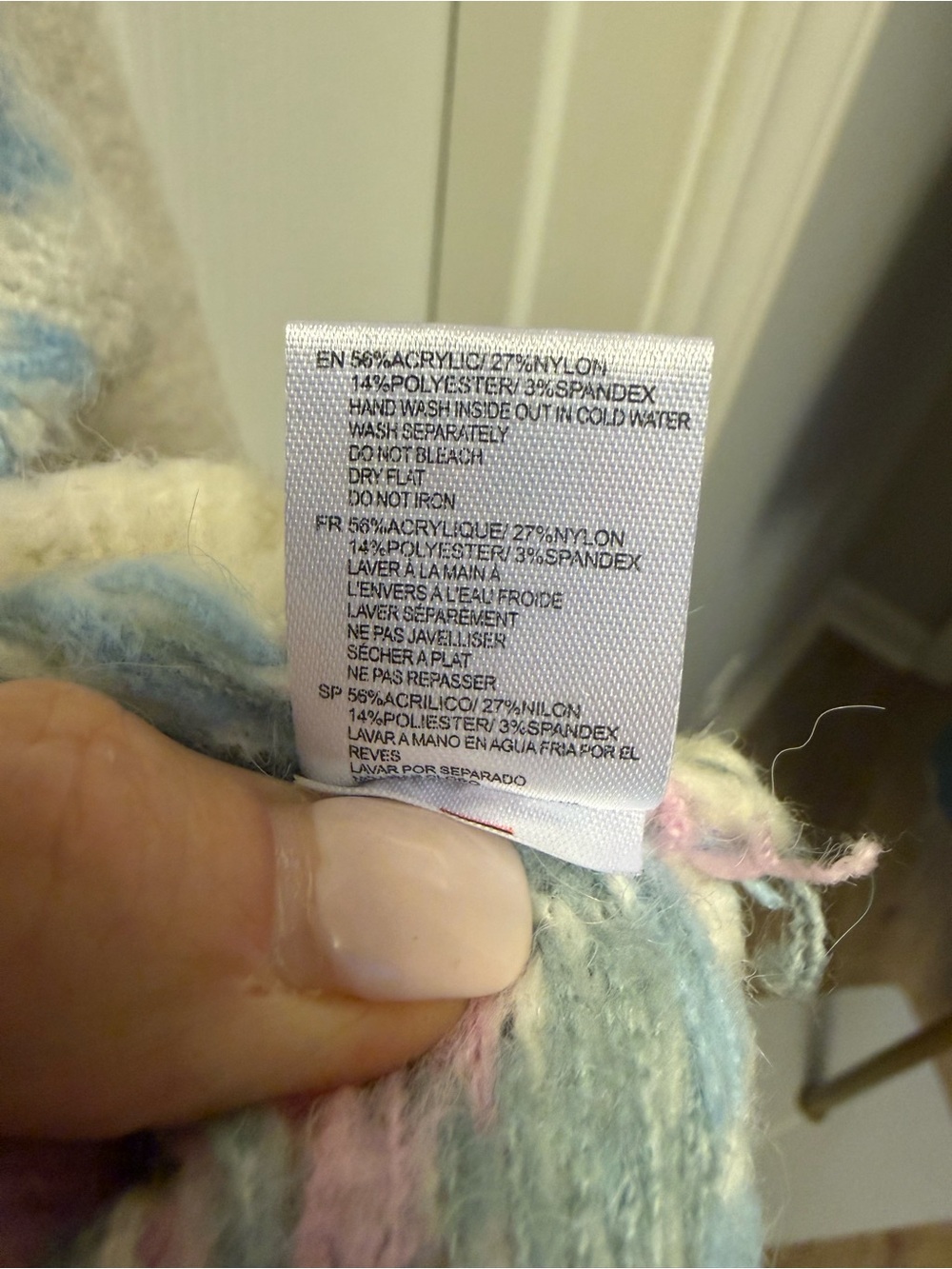 RD Style Cream Fair Isle Mock Neck Sweater with Pastel Pink and Blue Accents - Picture 7 of 7